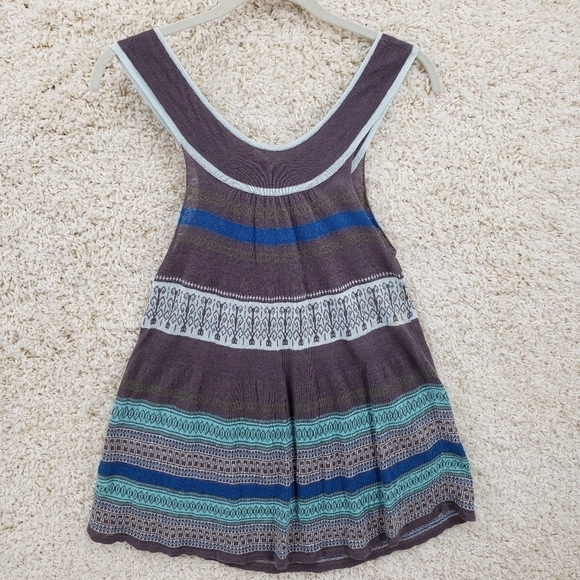 Free People Women US XS knit tank top blue brown turquoise bohemian print linen - Picture 3 of 9